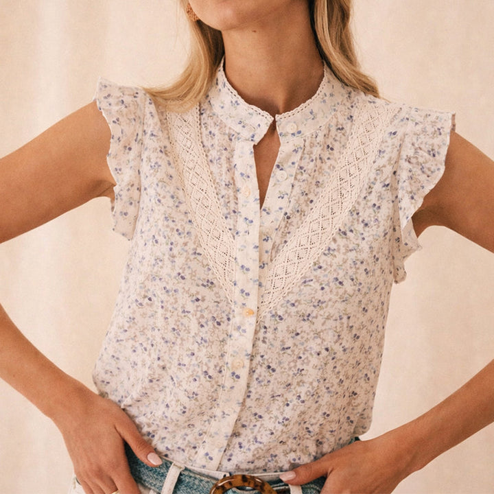 Clara Duval Floral Sleeveless Button Blouse