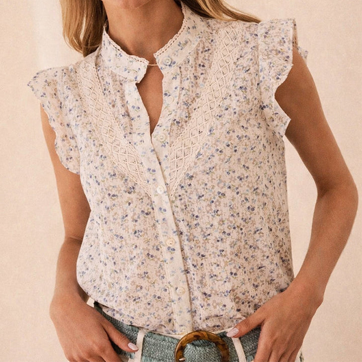 Clara Duval Floral Sleeveless Button Blouse