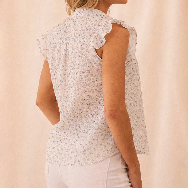 Clara Duval Floral Sleeveless Button Blouse