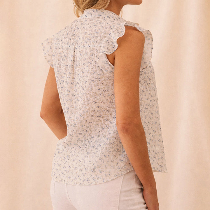 Clara Duval Floral Sleeveless Button Blouse