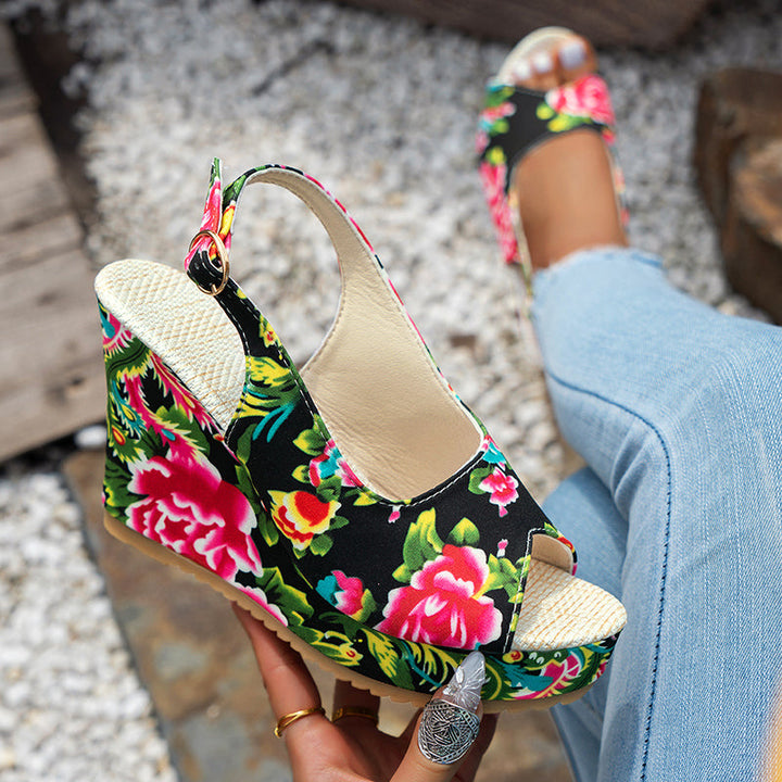 Clara Duval Floral Wedge Sandals