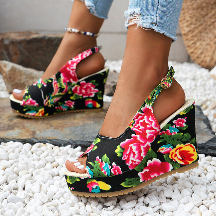 Clara Duval Floral Wedge Sandals