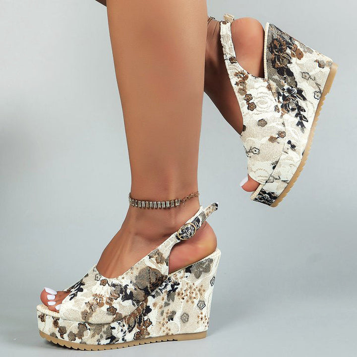 Clara Duval Floral Wedge Sandals