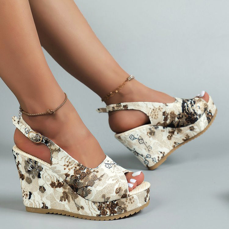 Clara Duval Floral Wedge Sandals