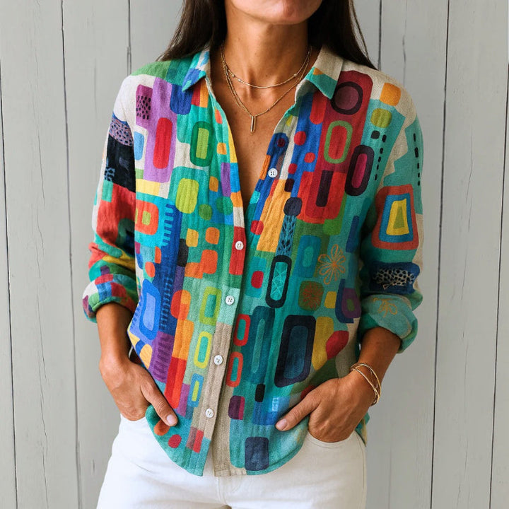 Clara Duval Geometric Multicolor Print Shirt