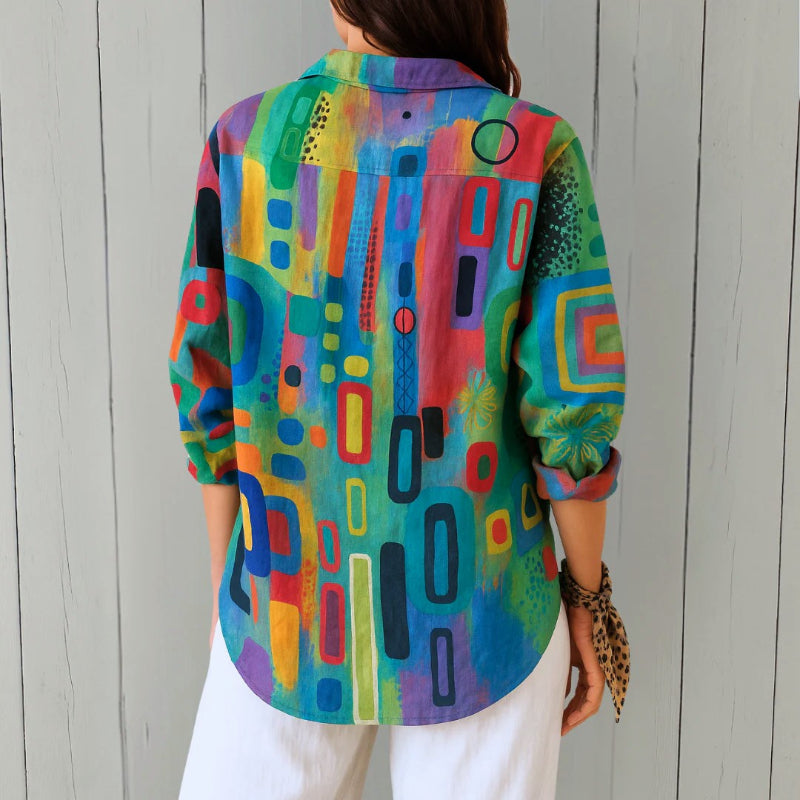 Clara Duval Geometric Multicolor Print Shirt