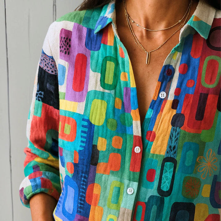 Clara Duval Geometric Multicolor Print Shirt