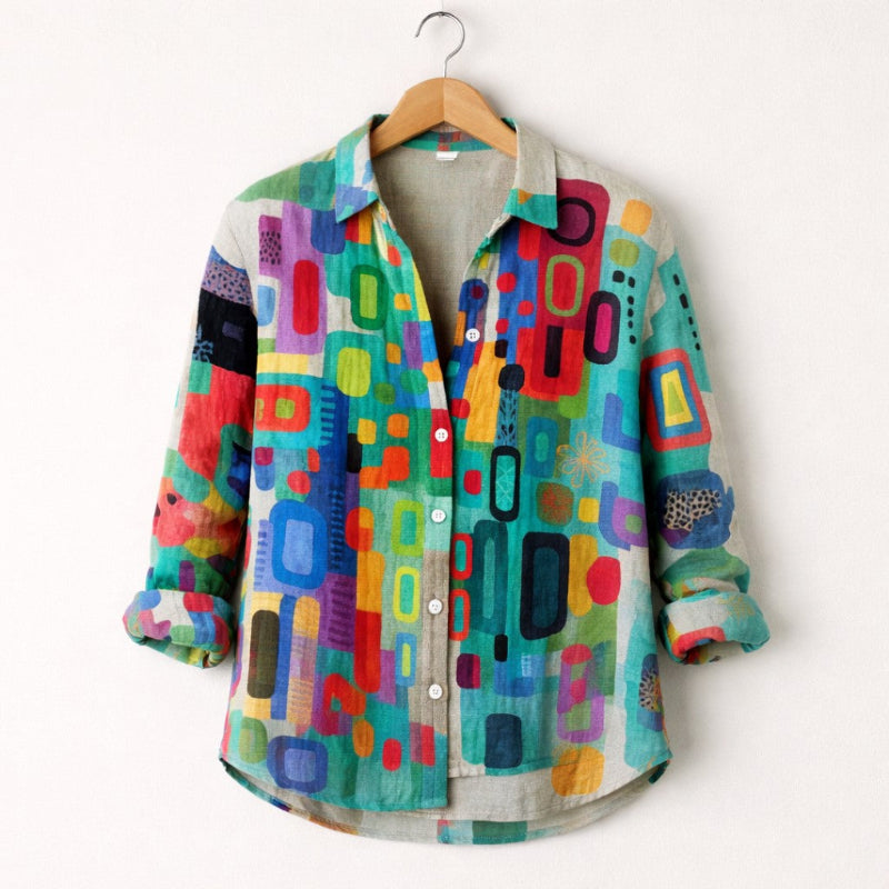 Clara Duval Geometric Multicolor Print Shirt
