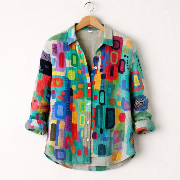 Clara Duval Geometric Multicolor Print Shirt