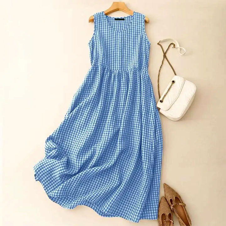 Clara Duval Gingham Midi Dress with High Waist
