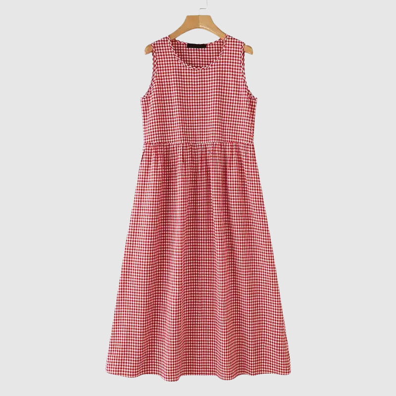 Clara Duval Gingham Midi Dress with High Waist