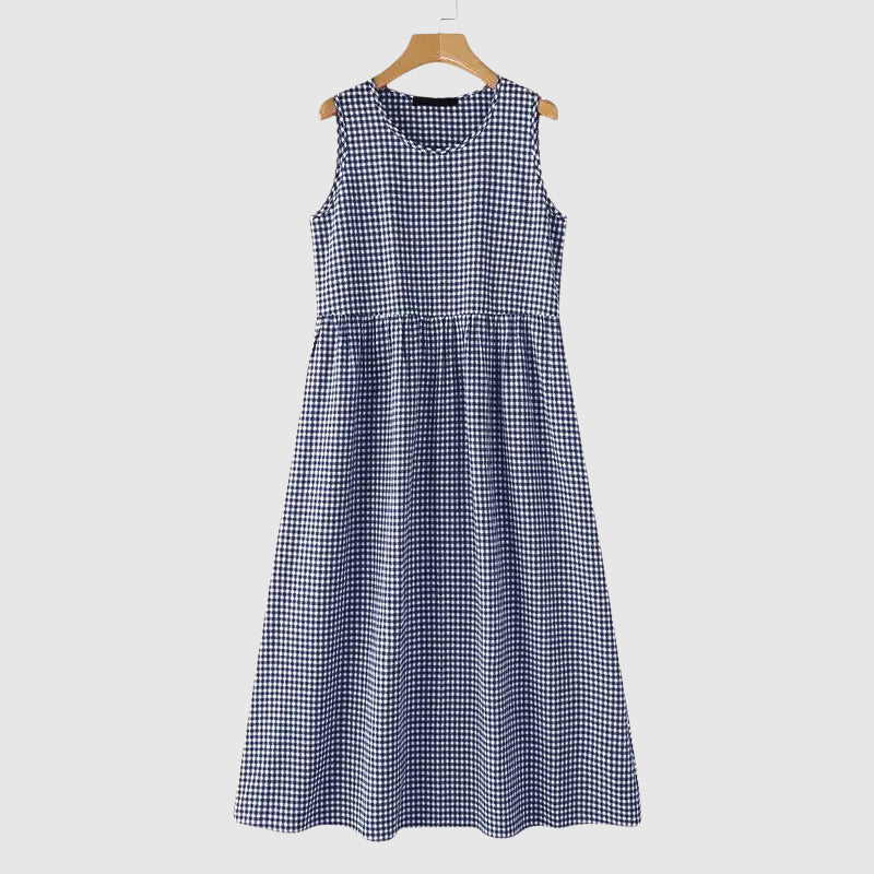 Clara Duval Gingham Midi Dress with High Waist