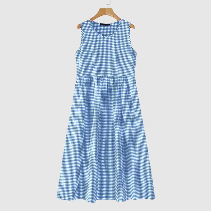 Clara Duval Gingham Midi Dress with High Waist
