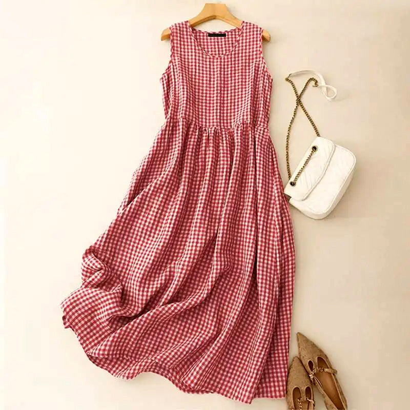 Clara Duval Gingham Midi Dress with High Waist