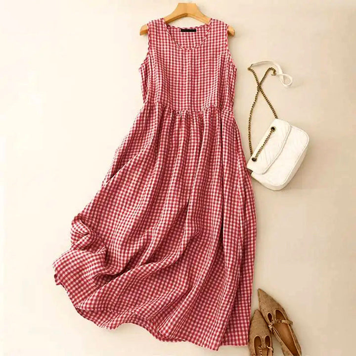 Clara Duval Gingham Midi Dress with High Waist