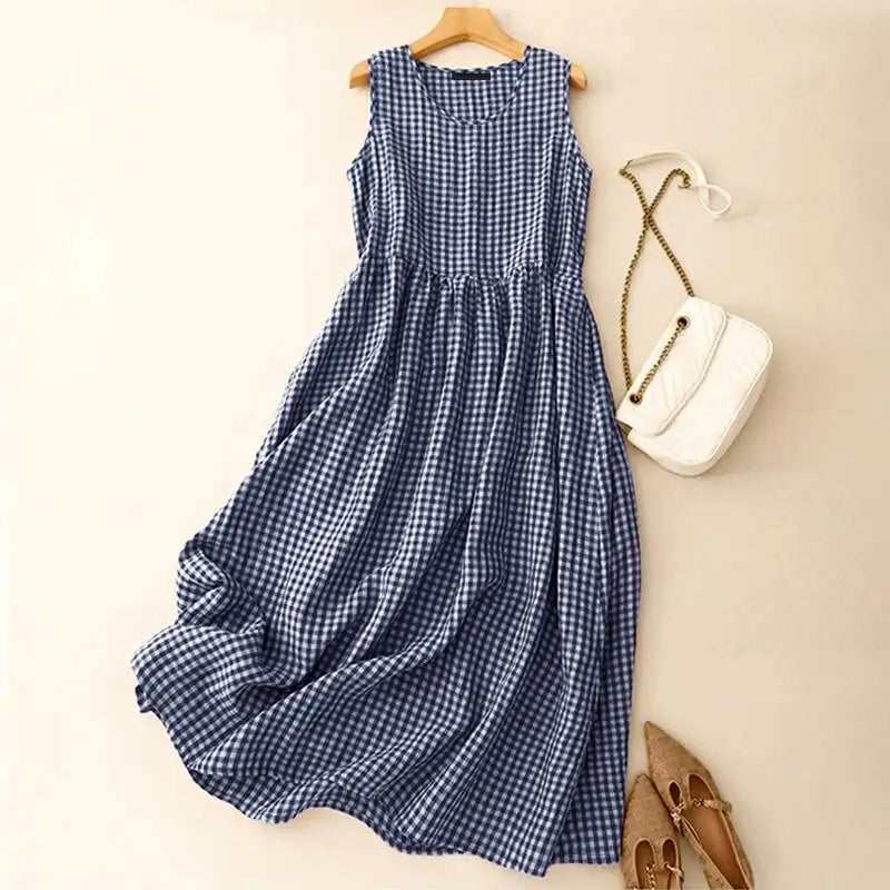 Clara Duval Gingham Midi Dress with High Waist