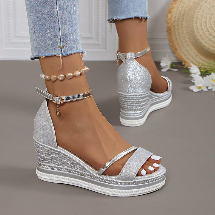 Clara Duval Glitter Strap Wedge Sandals