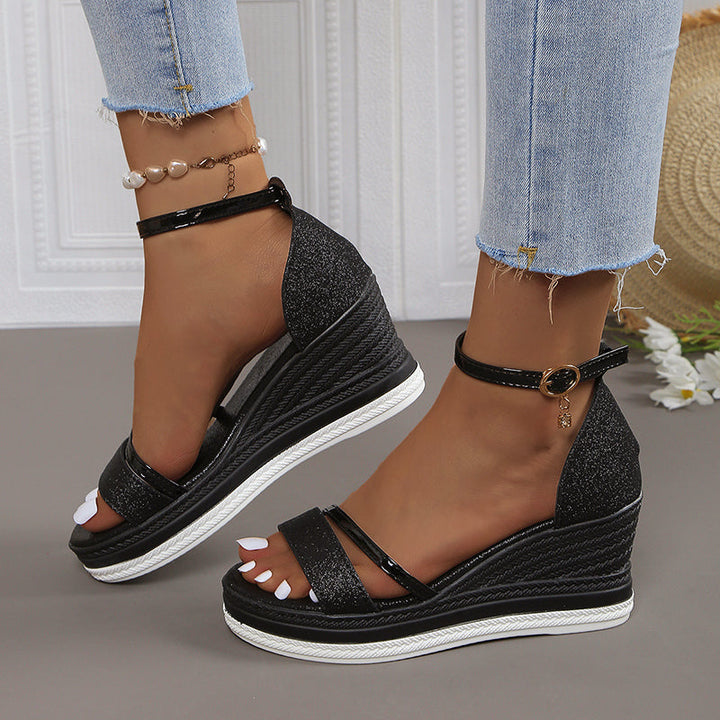Clara Duval Glitter Strap Wedge Sandals
