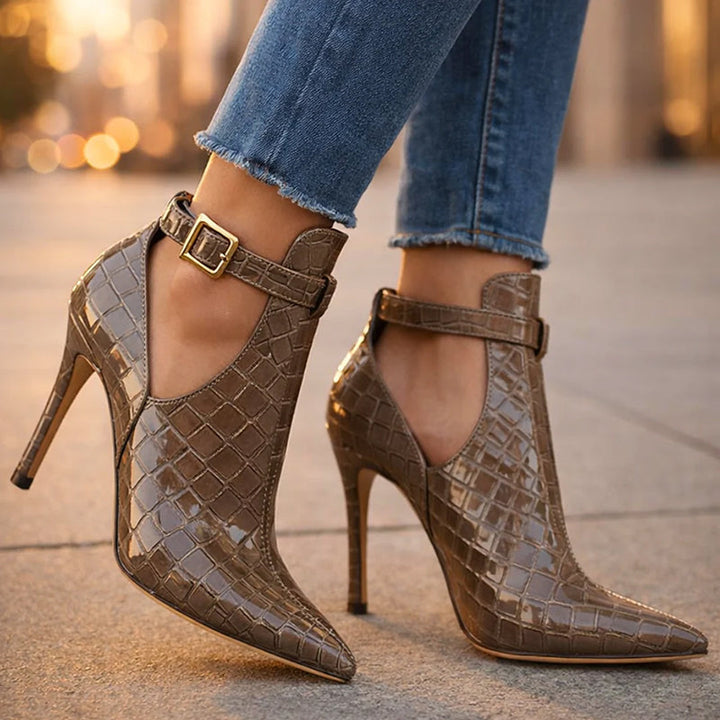 Clara Duval Glossy Croc-Texture Stiletto Heels