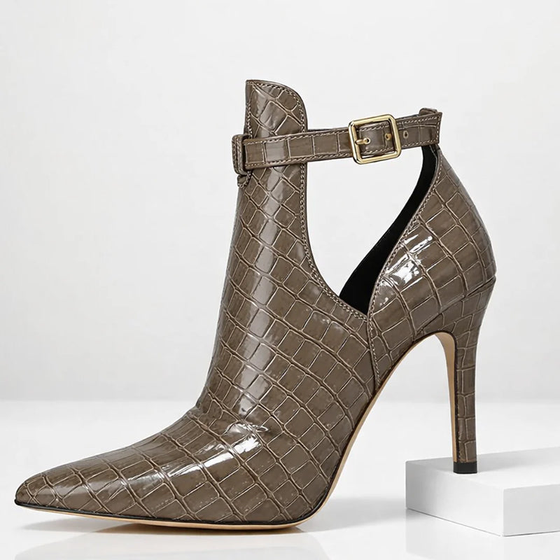 Clara Duval Glossy Croc-Texture Stiletto Heels