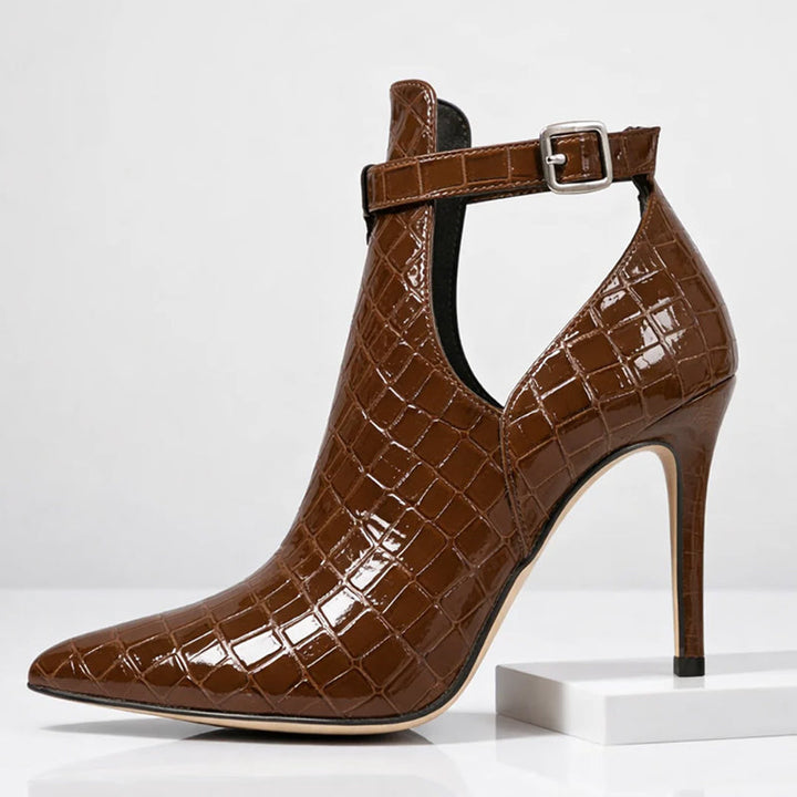 Clara Duval Glossy Croc-Texture Stiletto Heels