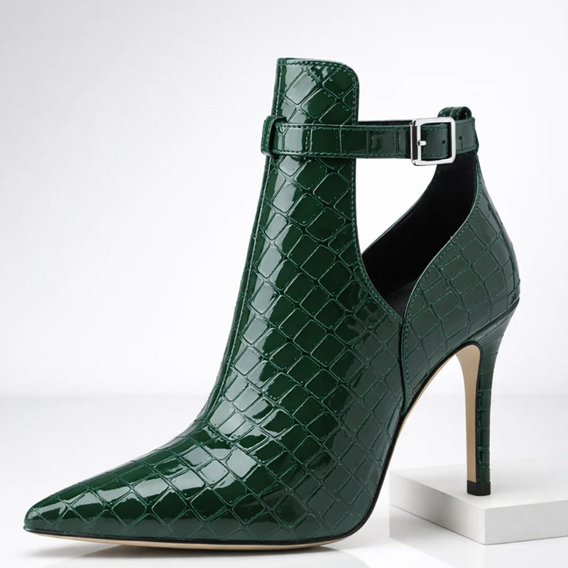 Clara Duval Glossy Croc-Texture Stiletto Heels