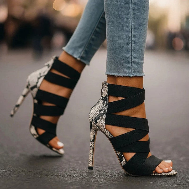 Clara Duval High Heel Sandals with Animal Print