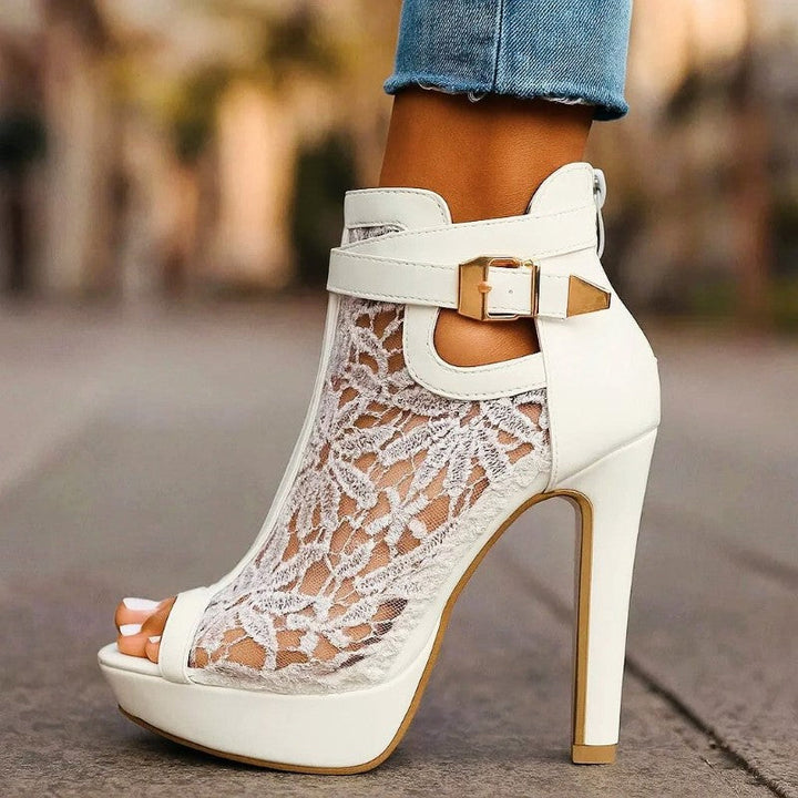 Clara Duval High Heel Sandals with Lace Panel