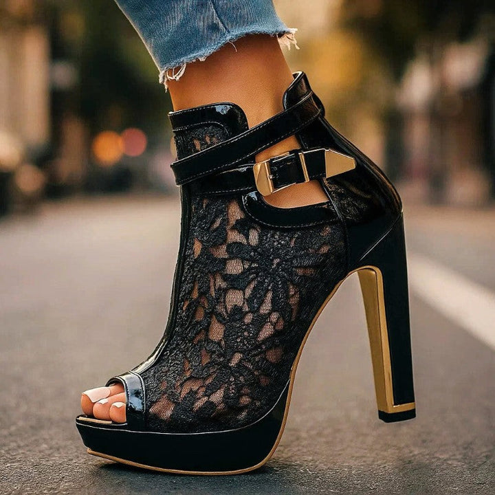 Clara Duval High Heel Sandals with Lace Panel