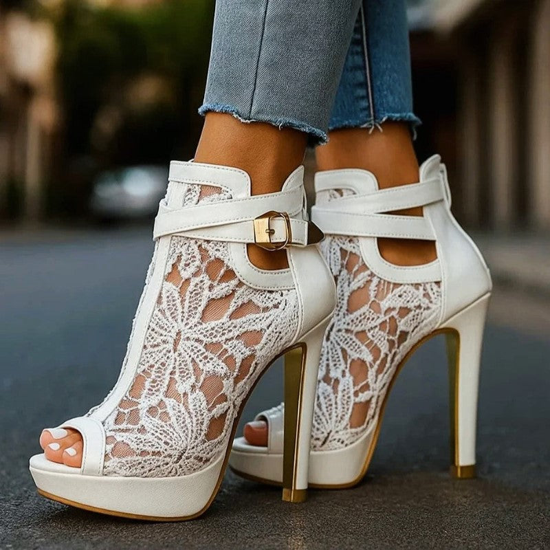 Clara Duval High Heel Sandals with Lace Panel