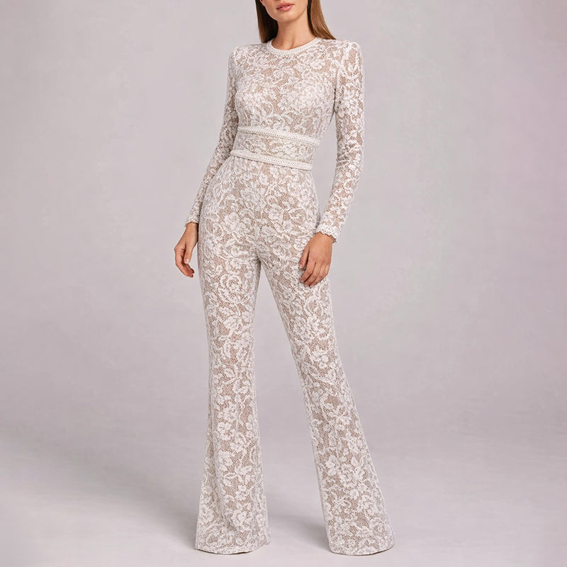 Clara Duval Lace Flared Jumpsuit