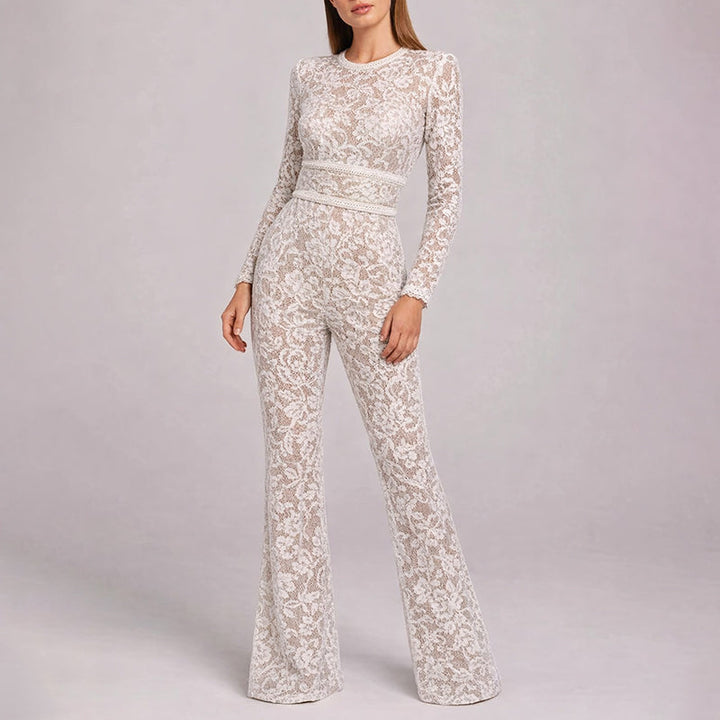 Clara Duval Lace Flared Jumpsuit