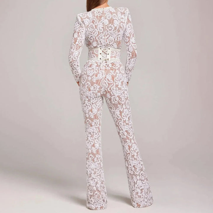 Clara Duval Lace Flared Jumpsuit