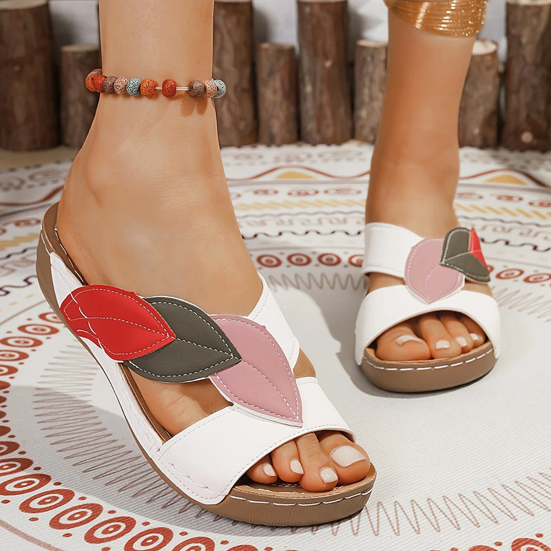 Clara Duval Leaf Detail Slide Sandals