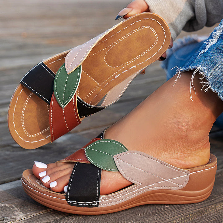 Clara Duval Leaf Detail Slide Sandals