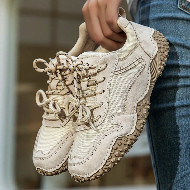 Clara Duval Leather Sneakers with Textured Sole