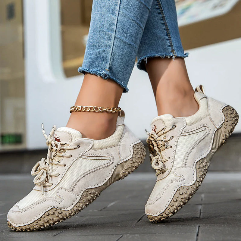 Clara Duval Leather Sneakers with Textured Sole