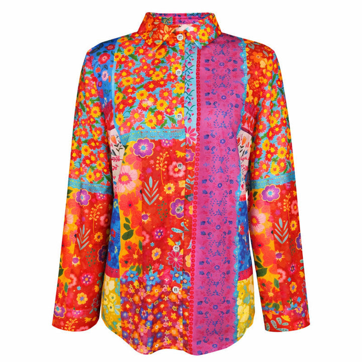Clara Duval Long Sleeve Floral Patch Shirt