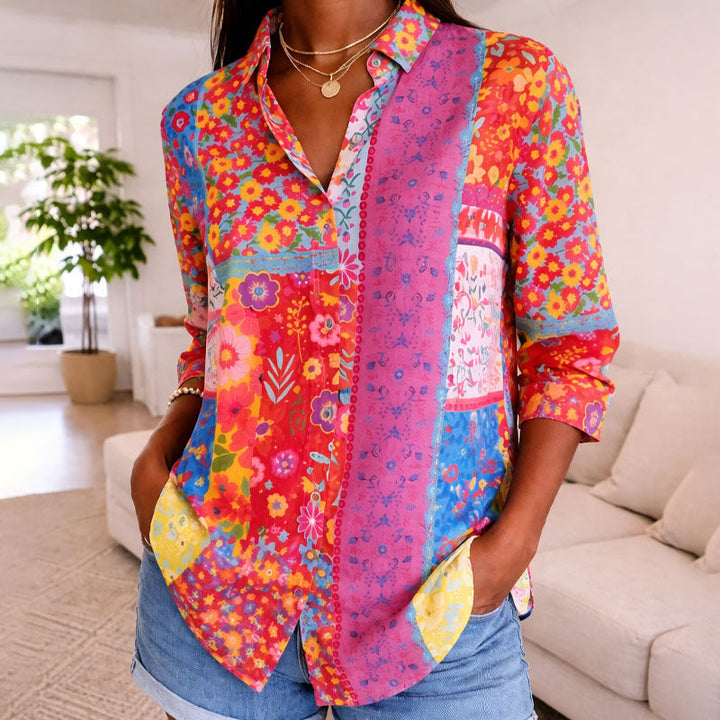 Clara Duval Long Sleeve Floral Patch Shirt