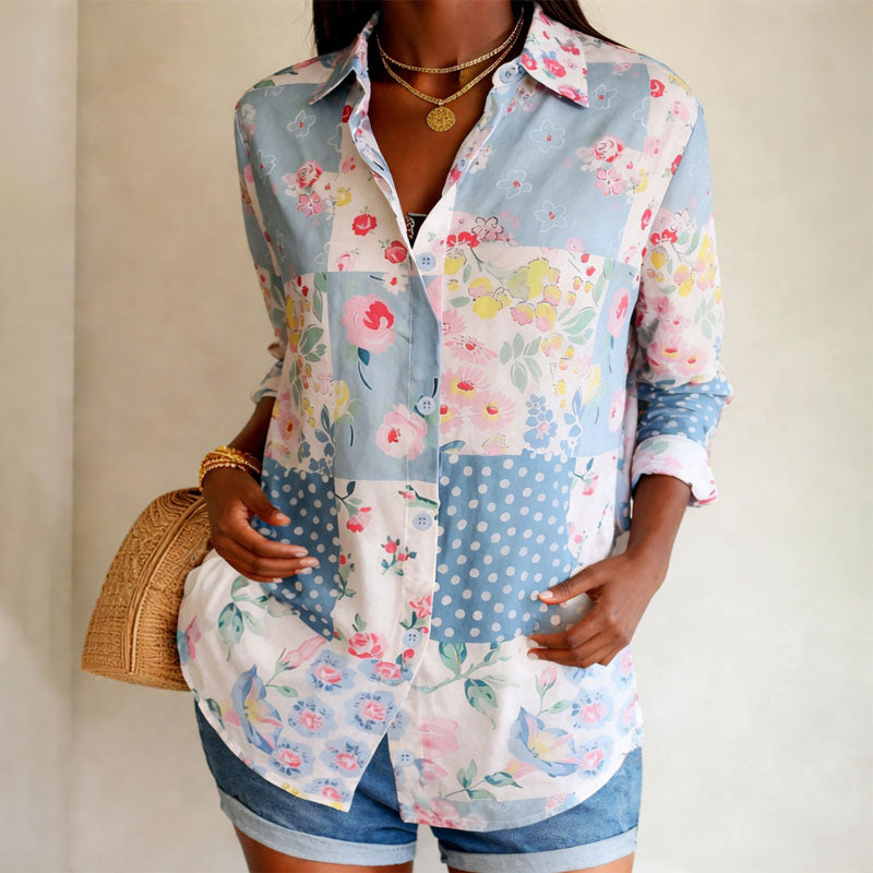 Clara Duval Long Sleeve Floral Patch Shirt