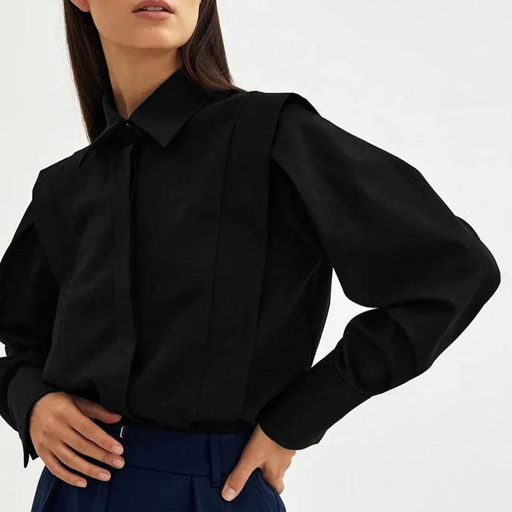 Clara Duval Long Sleeve Shirt with Pleated Shoulders