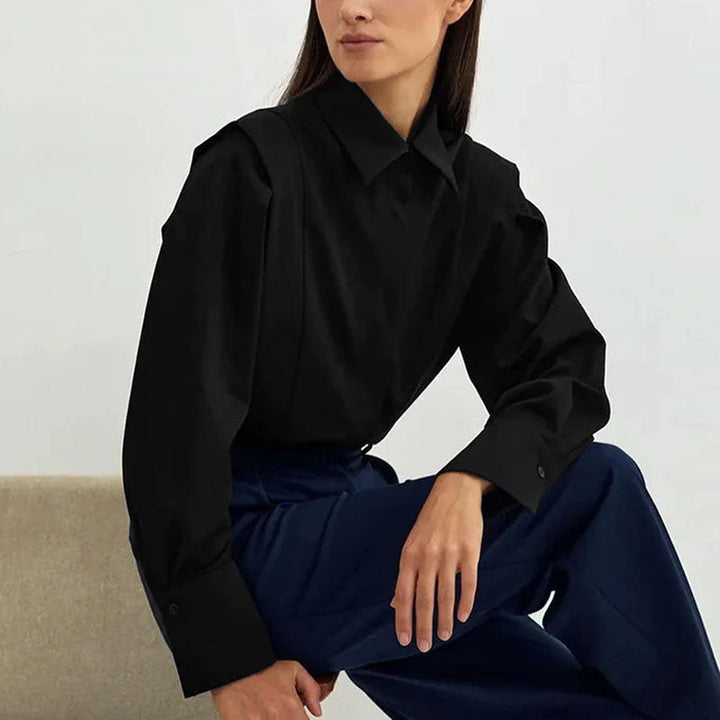 Clara Duval Long Sleeve Shirt with Pleated Shoulders