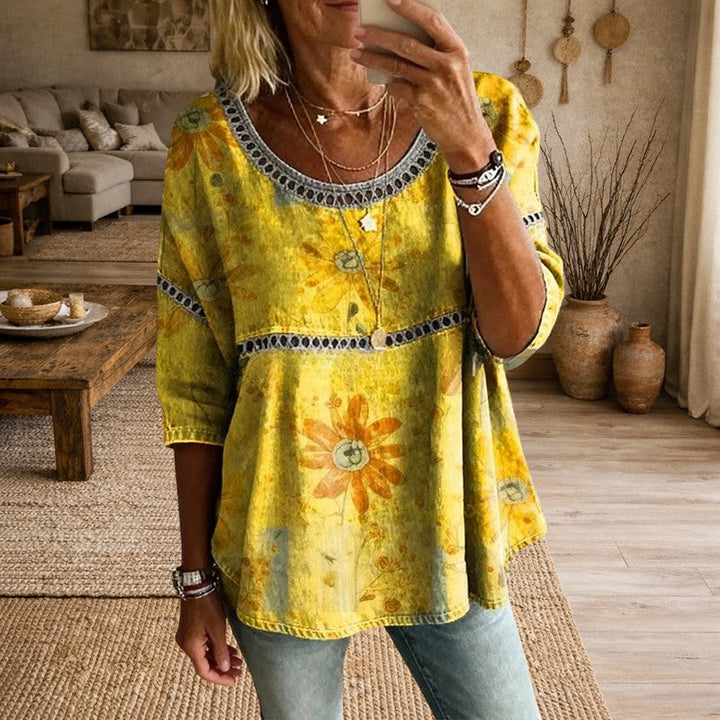 Clara Duval Loose Fit Top with Floral Print