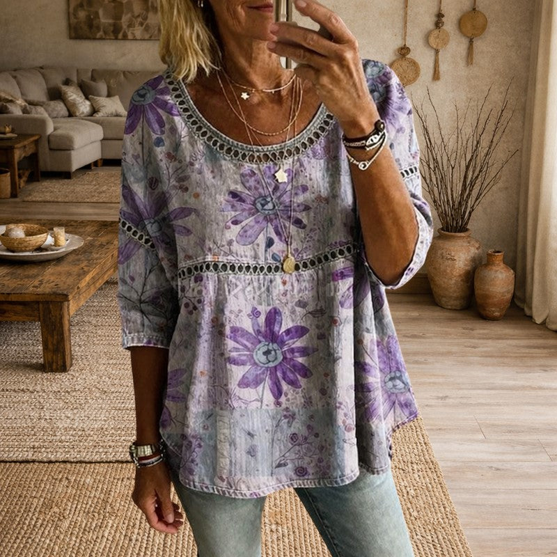 Clara Duval Loose Fit Top with Floral Print