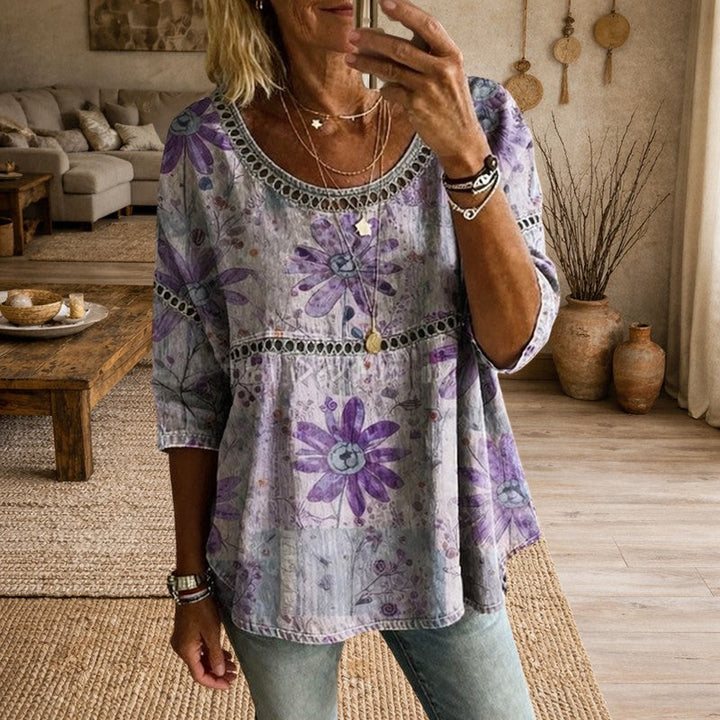 Clara Duval Loose Fit Top with Floral Print