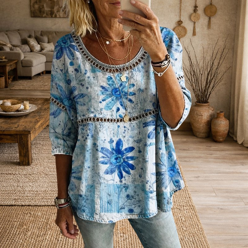 Clara Duval Loose Fit Top with Floral Print