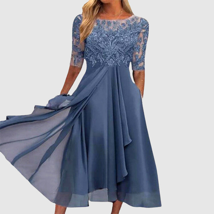 Clara Duval Midi Lace Dress with Sheer Sleeves