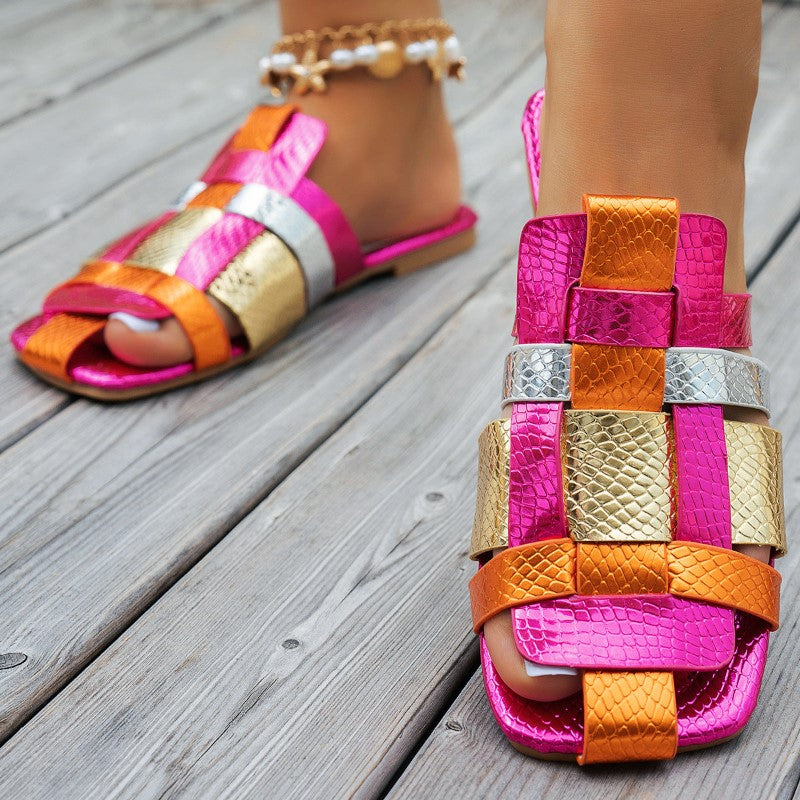 Clara Duval Multicolor Strap Flat Sandals