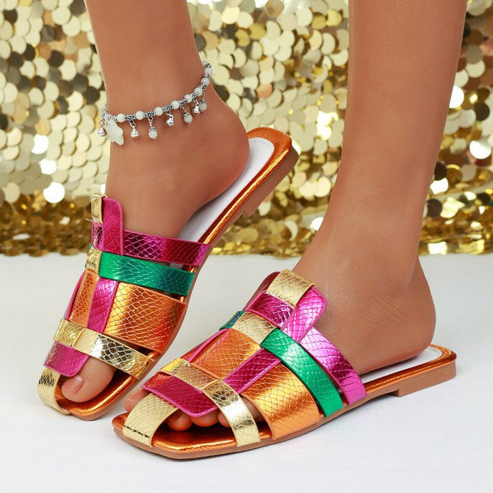 Clara Duval Multicolor Strap Flat Sandals