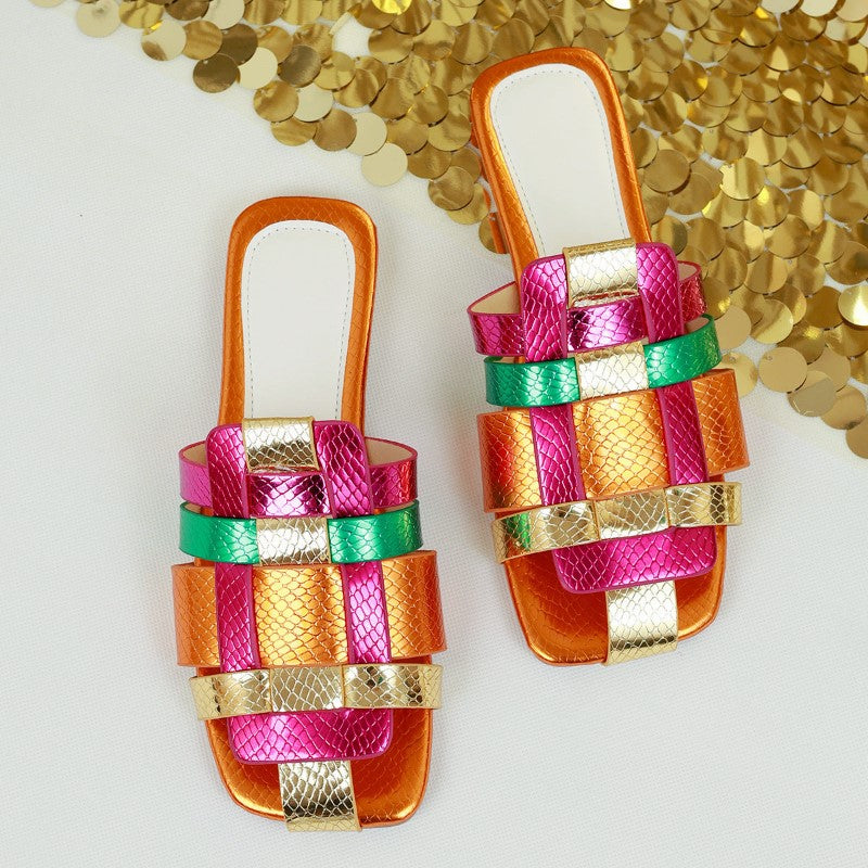 Clara Duval Multicolor Strap Flat Sandals